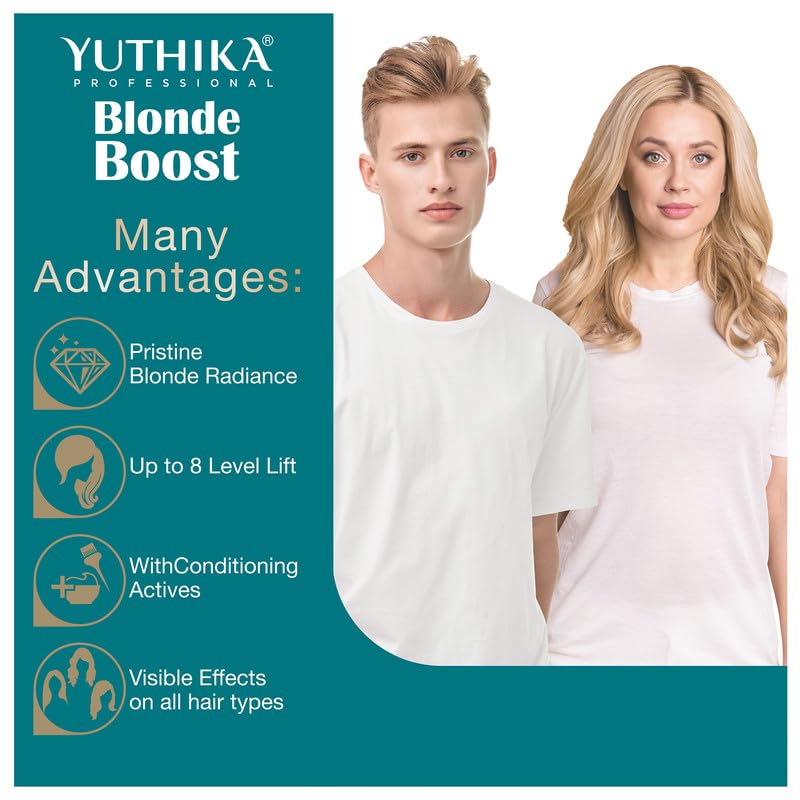 Image of Yuthika Professional Blonder Powder for Hair 500g, Blonde Boost Hair Lightning Powder with Conditioning Actives, Upto 8 Levels Lift, Visible Effect on All Hair Types