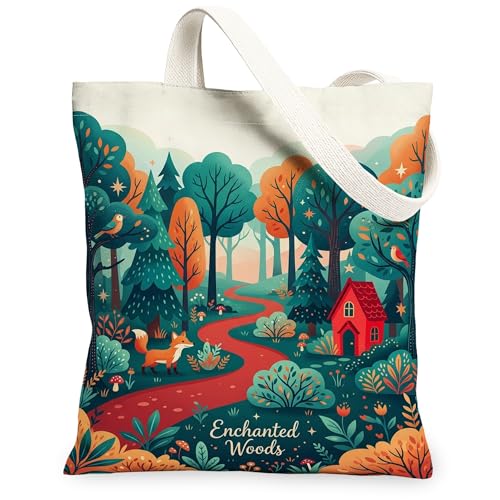 Fox - Bolsa de lona para mujer, diseño de árboles lujosos de otoño, color verde otoño, lavable, reutilizable, ideal para viajes al aire última intervensión, Verde, 13x15 Inch