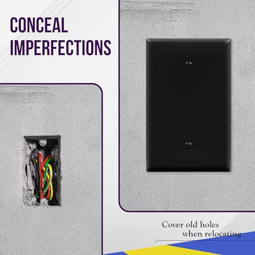 Image of ENERLITES 5 Pack Oversized Blank Wall Plate Cover, 1-Gang, Black | Jumbo size 5.5 inch x 3.5 inch, cover unused electrical box /outlet /switch, unbreakable polycarbonate, UL-listed, easy to install