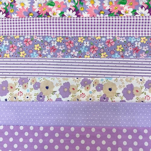 Image of Cotton Fabric DIY Making Supplies Quilting Patchwork Fabric Fat Quarter Bundles DIY for Quilting Cotton Patchwork Cushions (Purple Flowers, 9.8 inch x 9.8 inch)