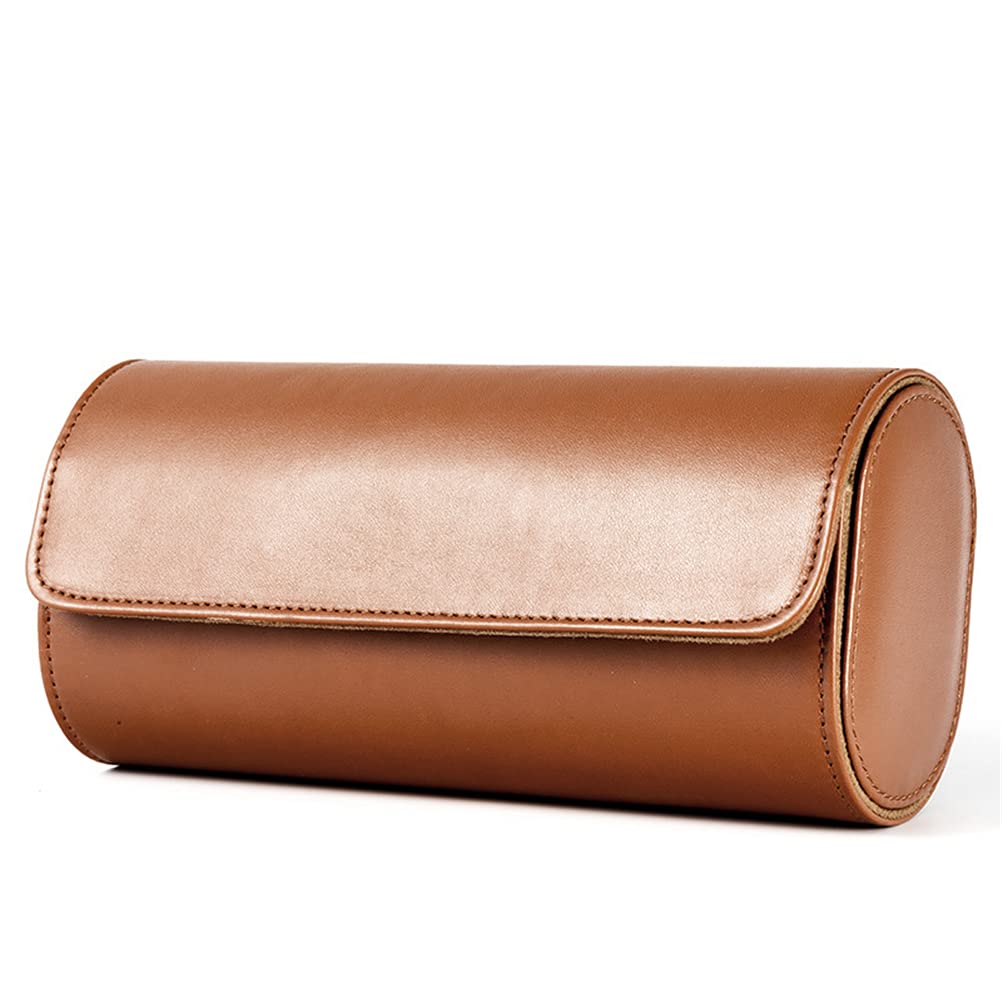 Uhrenrollen-Reiseetui, 3 Fächer, Reise-Uhrenbox für Herren, runder Vintage-Leder-Organizer für Uhrenschmuck