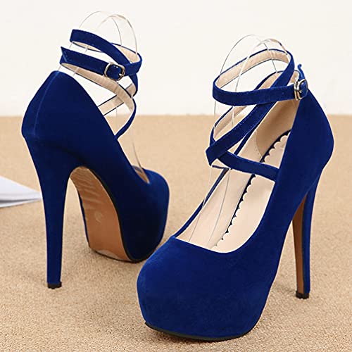 KOKOMOMO Womens Faux Suede High Heel Platform Stiletto Round Toe Ankle Strap Pumps3