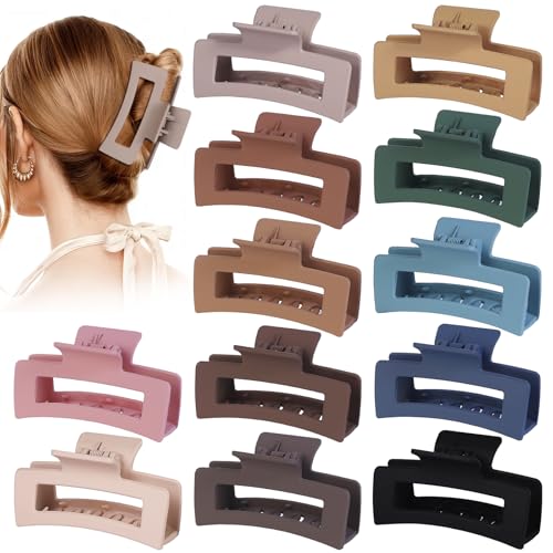 12 Pack 3.5 Inch Matte Square Hair Claw Clips for Women, Strong Hold Neutral Claws for Thick Thin Hair(Multicolor)