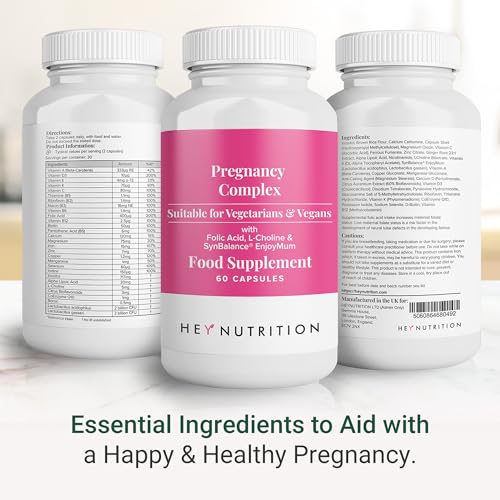 Hey Nutrition Pregnancy Complex Supplement - Suitable for Vegetarians & Vegans - Folic Acid, L-Choline, Iodine, SynBalance® EnjoyMum - Mum & Baby Support - UK Manufactured - Non-GMO - 60 Capsules - Image 4