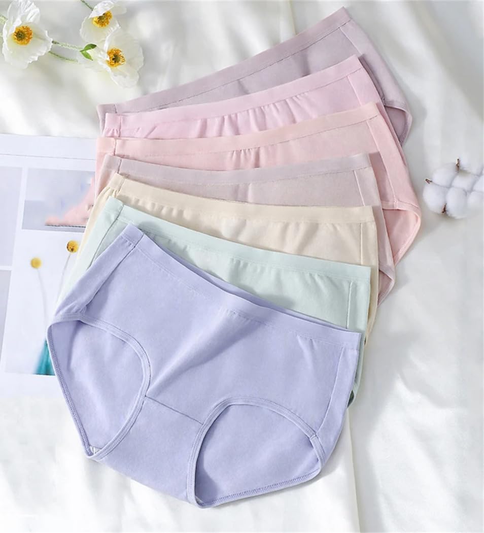 7 bragas de algodón transpirables para mujer, bragas sólidas, suaves, sin costuras