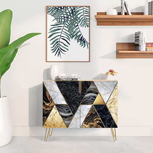 Signwin Sideboard Buffet Cabinet, Kitchen Storage Cabinet With 2 Doors, Geometric Gold Bronze Circle Pattern, Cupboard Console Table For Dining Room - 35" L X 18" W X 29" H #TOP3