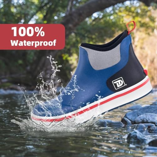 Image of Trudave Deck Boots, Waterproof Rubber Fishing Rain Boots, Anti-slip Short Ankle Shoes for Outdoor Fishing Boating, Size 5-14