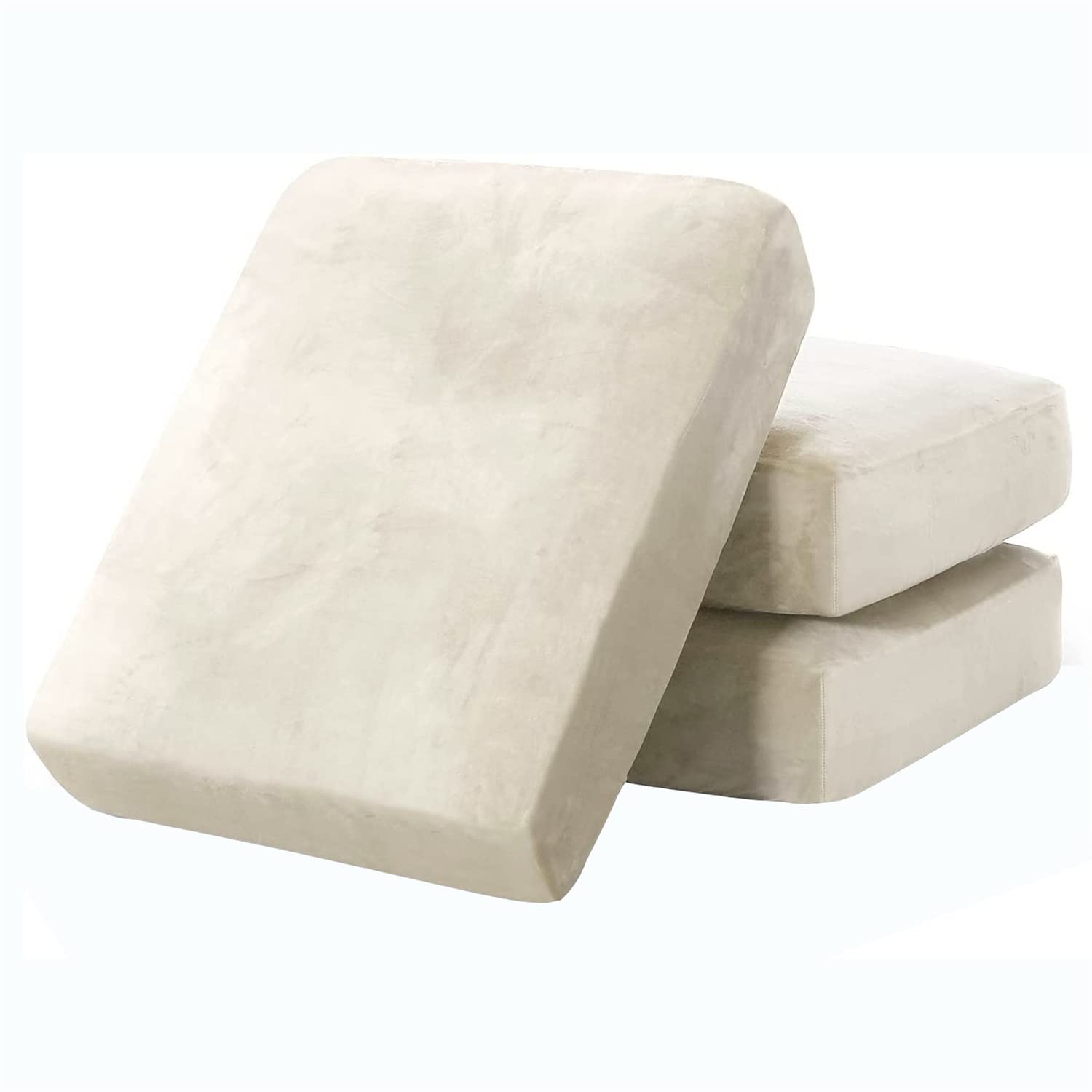 SYLC Sofa Seat Cushion Covers Stretch Sofa Cushion Slipcovers Luxurious Velvet Sofacushion Couch Individual Backrest Cushion Cover Non-Slip (Beige,3 × Large)