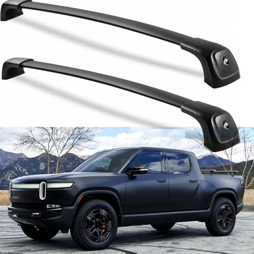 Lockable Roof Rail Rack Crossbar Fits for Rivian R1T Pickup Bed 2022 2023 2024 2025 (Not for Cap) Pickup Truck Aluminum Cross Bar Cargo Carrier