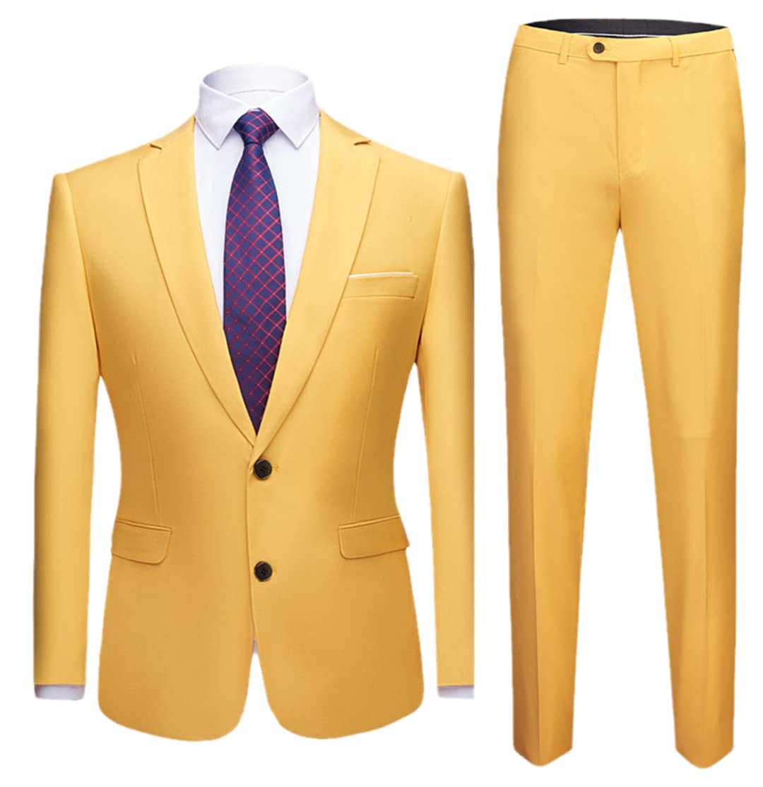 Męski garnitur slim fit, męski garnitur 2-częściowy zestaw, marynarka, kamizelka spodnie, męski garnitur smokingowy, 2 guziki żółte, S