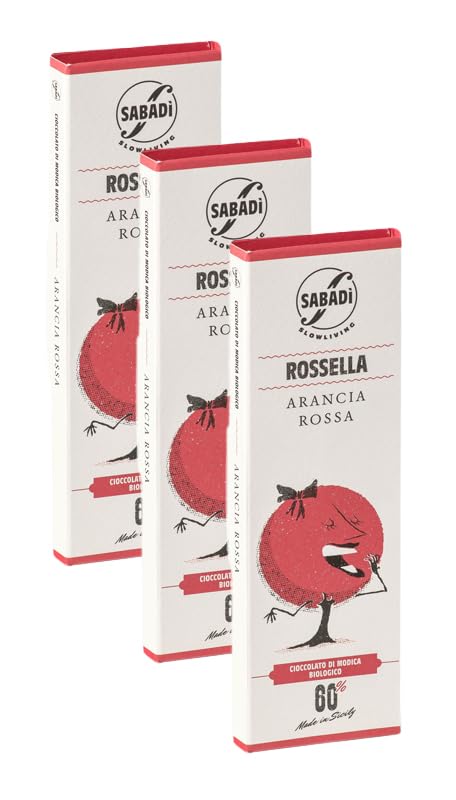 Sabadi Rosella 3-Pack | Organic Traditional Modica Chocolate | Chocolate with Sicilian Red Orange | 60% Cacao | 3 x 50g