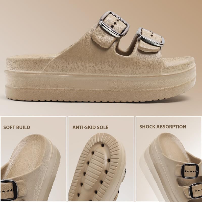 Image of Women Summer Flip Flop Slippers Casual Pillow EVA Anti-Slip Sole Slide Slipper Double Strap Sandals for Women's & Girls Rubber Flats