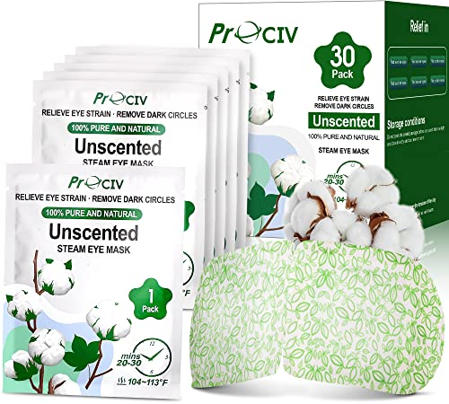 ProCIV 30 Packs Steam Eye Mask, Unscented Self Heated Eye Masks for Dark Circles and Puffiness Disposable Warming Eye Masks for Soothing Headache Reliefing Eye Fatigue (Unscented)