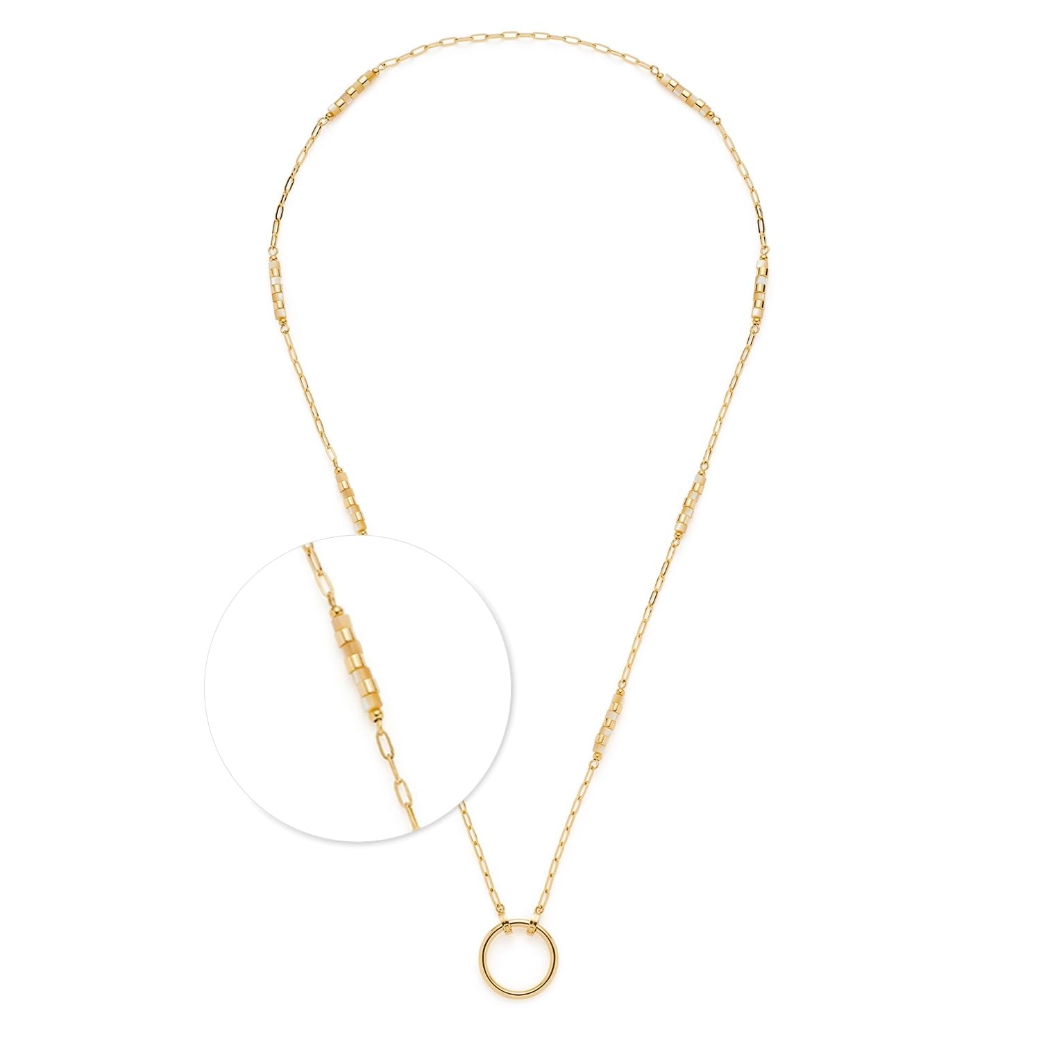 JEWELS BY LEONARDO Halskette Clip & Mix Caronna • lange Paperclip-Kette aus goldfarbenem Edelstahl • aufgereihte Perlmut- und Edelstahlelemente • 70-72,4 cm Länge • Geschenk für Frauen • 024917