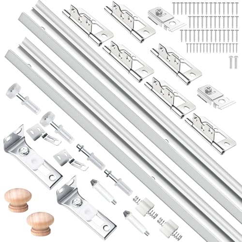 DistancePower 60IN Bi-fold Door Track Kit, 2Kit White Bi-fold Door Hardware Closet Door Track Repair...