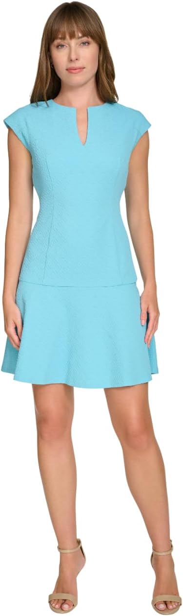 Tommy Hilfiger Womens Split Neck Flared Hem Fitted Through HIPS Sheath Dress