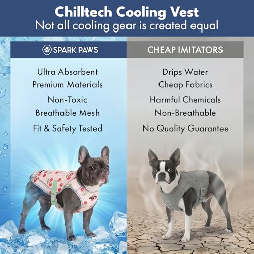 Image of Spark Paws Dog Cooling Vest - SPF 50 UV Sun Protection - Summer Heat Relief Gear for Dogs, Lightweight, Evaporative Cooling - Dog Anxiety Relief Vest During Hot Days - Cherries - Size XL