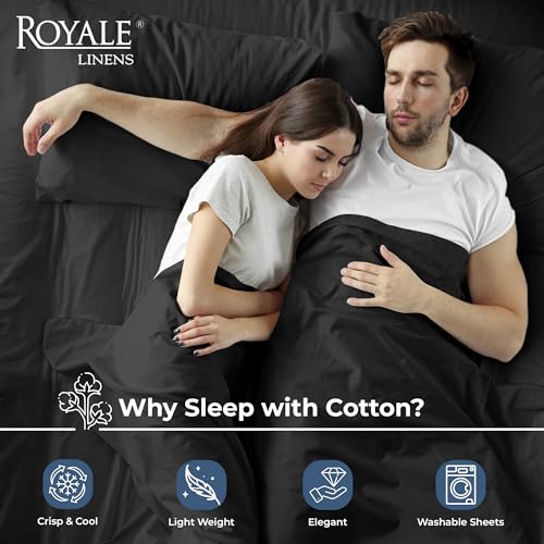 Image of Royale Linens 100% Organic Cotton King Flat Sheet Only - Super Soft - Percale Top Sheets - King Flat Sheet Sold Separately - Breathable, Cool & Crisp Black Sheets Only (105 inch x 102 inch, Black)