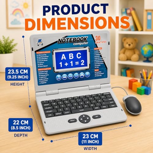 Image of Educational Toy Laptop for Kids with Mouse,Learning Laptop | 30 Activities | Computer for Kids 2-7 Years,ABC Alphabet Words Mathematics Music Logic,Learning Machine for Boys Girls, Grey