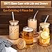 DWTS DANWEITESI Glass Cups with Lids and Straws 4 pcs,16oz Drinking Glasses Set for Coffee Bar Accessories,Iced Coffee Cups with Lids,Matcha Cup Glass Tumbler Reusable for Gifts