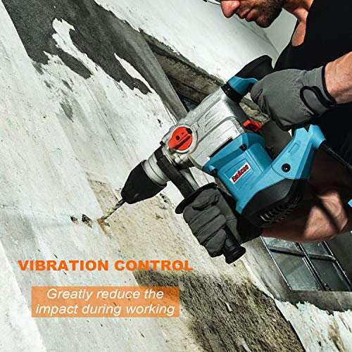 Eneacro 1-1/4 Inch Sds-Plus 13 Amp Heavy Duty Rotary Hammer Drill, Safety Clutch 4 Functions With Vibration Control Including Grease, Chisels And Drill Bits With Case #TOP6