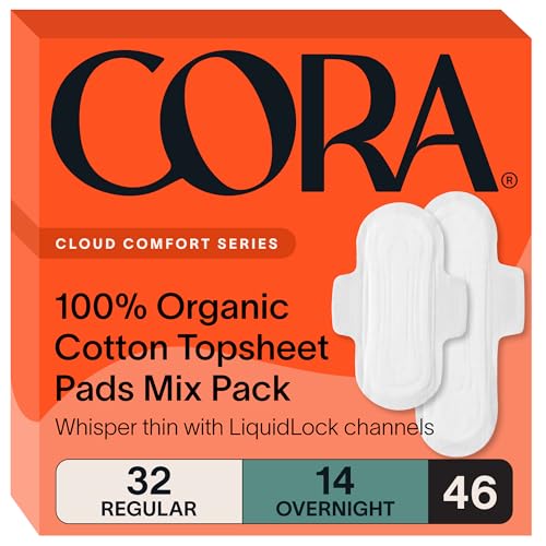 Image of Cora 100% Organic Cotton Topsheet Pads Multipack, Reg and Overnight (46 Ct)