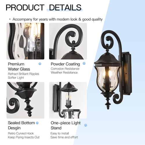 Image of Black Outdoor Wall Sconces, 22.8 inch Large Exterior Wall Lanterns