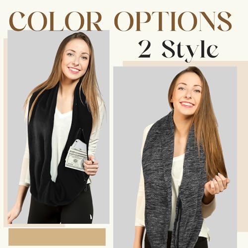 Coume 2 Pcs Infinity Travel Scarf Pocket Scarf with Hidden Zipper Pocket for Women Lightweight Infinity Loop Scarf Neck Wrap for Travel Airplane4