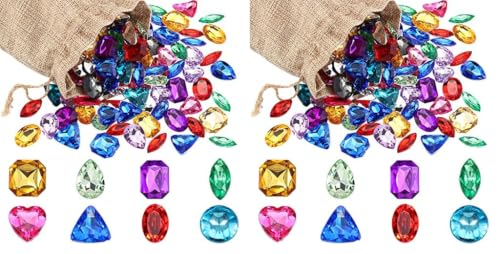 Image of Hicarer 100 Pcs Pirate Jewels Gems for Kids Plastic Fake Toy Gemstones Party Decor (Pack of 2)