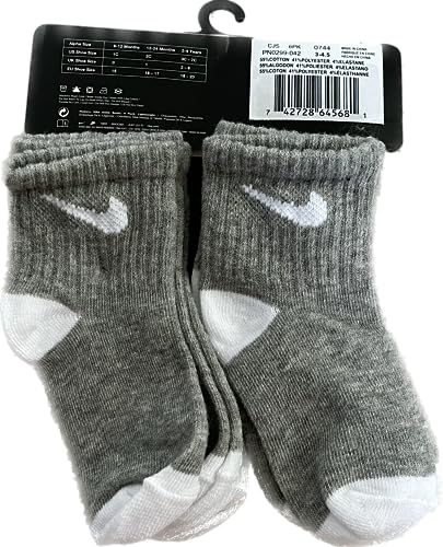 Nike mens 6 PACK ANKLE LIGHTWEIGHT SOCKS, Grey, 3-4.52