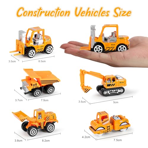 YIMORE Baustellenfahrzeuge Kinder Spielzeugautos Metall - Bagger Spielzeug 3 4 5 Jahre Baustelle Tortendeko Geburtstag Junge Mädchen Bagger Kuchen Deko Tortenaufleger Bagger Geschenke