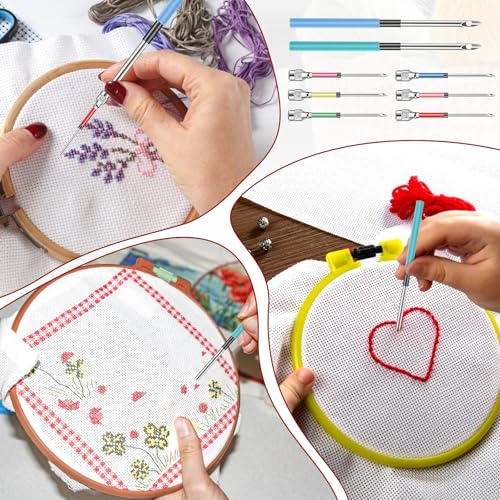 Image of 12 PCS Punch Needle Kit, Embroidery Punch Needle Tool Adjustable Embroidery Pen with Ergonomic Wooden Handle, 6 Sizes Interchangeable Needles, Complete Set for Beginners Adults DIY Craft