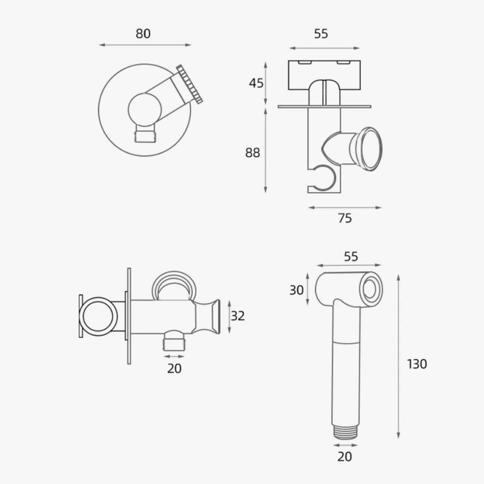 Grifo WC Higienico Kit De Rociador De Inodoro Latón Montado En La Pared con Válvula Mezcladora Agua Caliente Y Fría para Baño,Gris Pistola