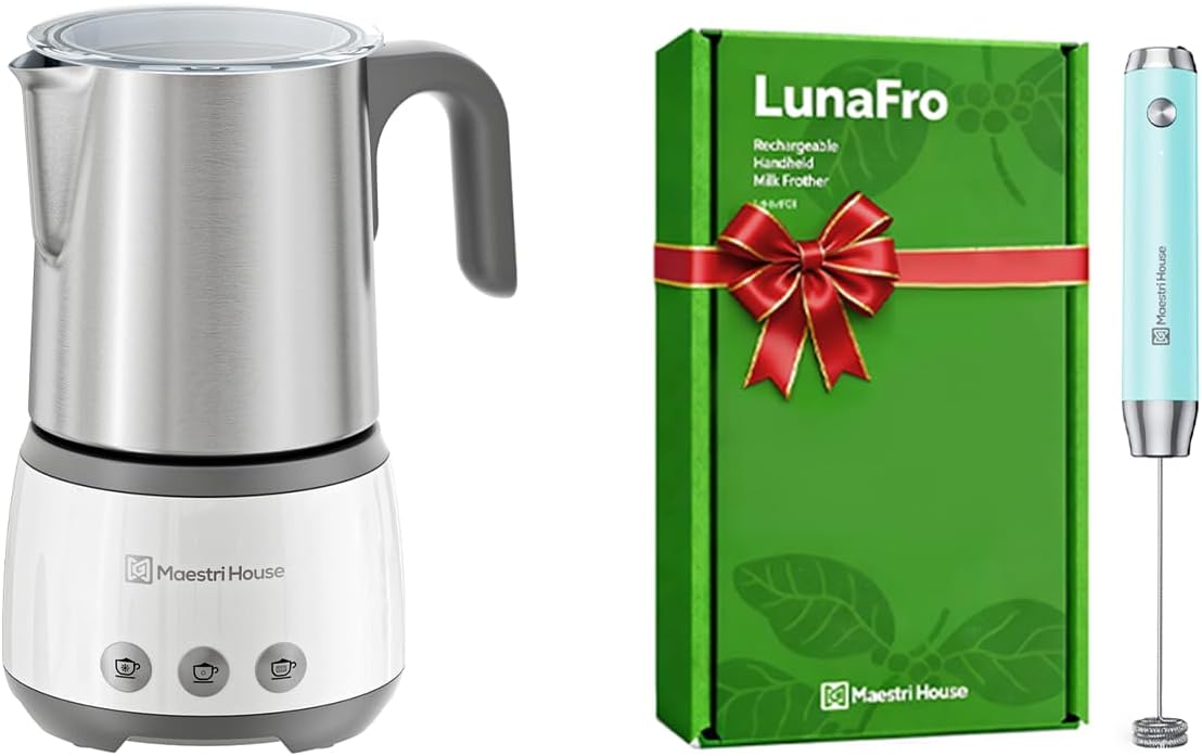 Maestri House Milk Frother, 4-in-1 Electric Milk Steamer and Frother+ LunaFro Handheld Foam Maker, Christmas Gift for Coffee