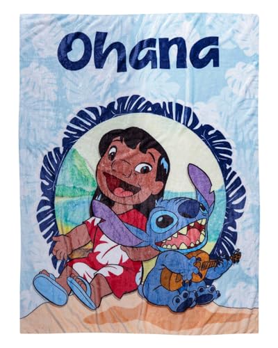 Disney Lilo & Stitch Blanket Ohana Means Family Ukulele at Beach 48'X60'