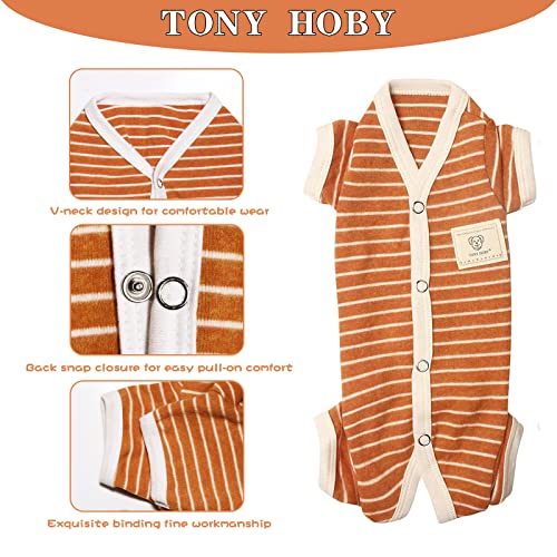 Tony Hoby Male Pet Dog Pajamas Stripes 4 Legged Dog Pjs Jumpsuit Soft Cotton Dog Clothes(M, Orange+White-Boys) #TOP3