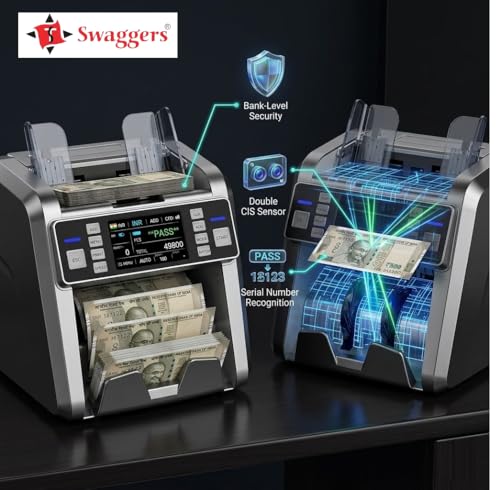 Image of swaggers Heavy Duty Mixed Denomination Note Counting Machine with 2 CIS Sensors, Multi Currency Supports| UV /MG /IR /MT Fake Note Detection| Serial Number Recognition, Touch Screen