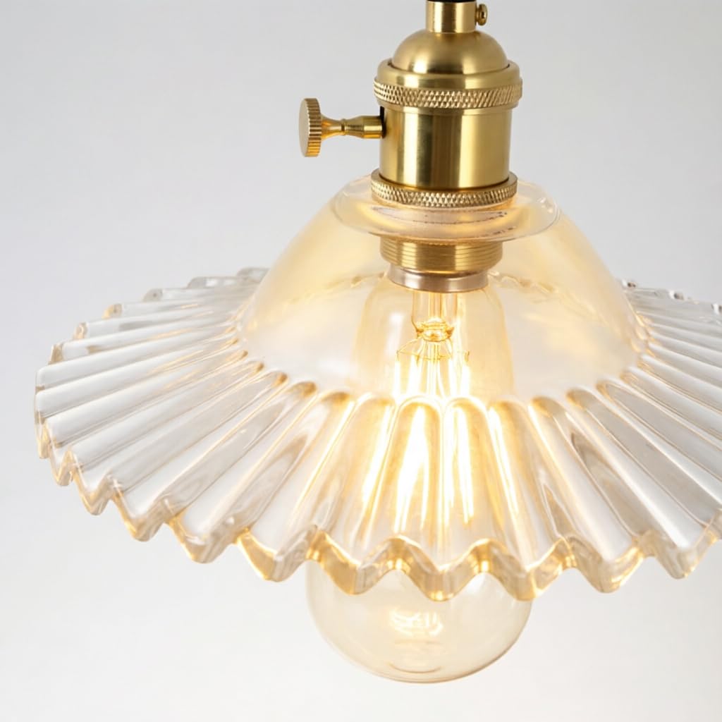 Lampa Wisząca Szklana Transparentna E27 Sufitowa Vintage Industrialna z Mosiężnym Wykończeniem Retro do Kuchni Salonu Baru