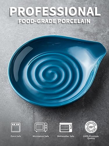 Image of LAUCHUH Spoon Rest, Ceramic Spoon Holder for Stove Top Ladle Holder for Kitchen Countertop Cooking Utensil Rest for Spatula, Tongs, Heat-Resistant Framhouse Decor, Blue, 5 Inches