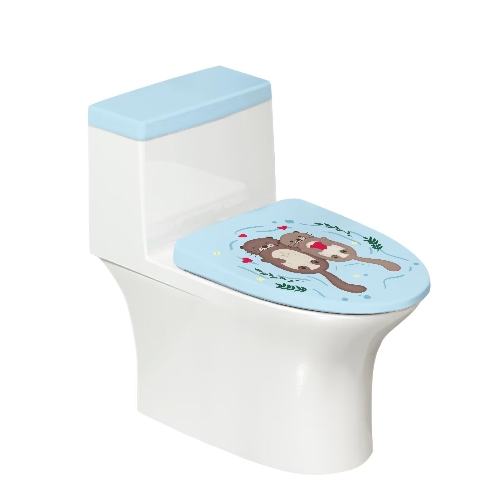 Dolyues Sea Otter Toilet Lid Cover and Tank Cover Set of 2 Pcs Replacement Toilet Cover with Elastic Bottom Cute Decor Covers for Bathroom Most Toilet Tanks and Lids
