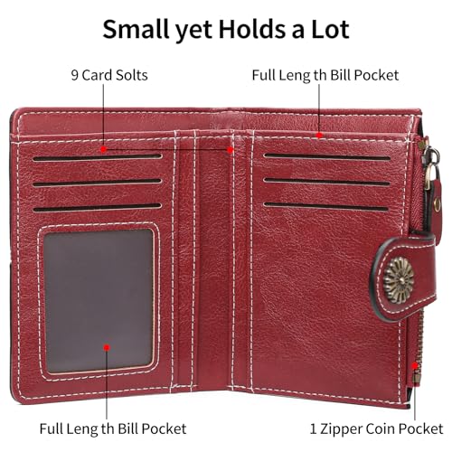 Image of Small Wallet for Women Bifold Credit Card Holder RFID Blocking with Zipper Pocket