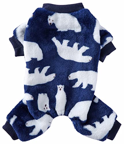XIAOYU Dog Pajamas Winter Warm Onesies Jumpsuit 4 Leg Dog Clothes with Cute Polar Bear Pattern for Small Dog Cat Halloween Christmas Cosplay