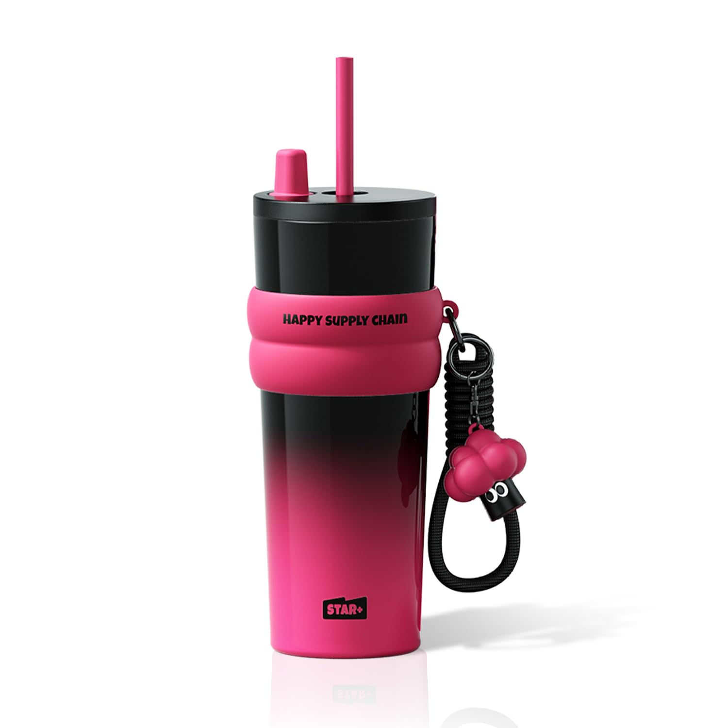 Sidagar 24 oz Insulated Tumbler witn Lid and Straw, Stainless Steel Reusable Leak Proof Water Bottle, Travel Portable Coffee Mug for Hot and Cold, Thermal Cup for Women, Black&Pink — image 1