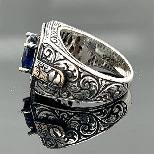 Silver Sapphire Stone Ring, Men Blue Stone Ring, Turkısh Handmade Ring, Ottoman Style Ring, 925k Sterling Silver Ring, Gift For Him