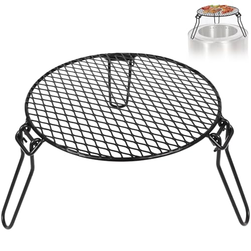 REDCAMP Parrilla plegable para fogata individual, trípode portátil de hierro con parrilla de acero para hoguera, horno holandés, parrilla de trípode de fuego abierto con patas, diámetro: 18 pulgadas