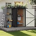 Gavnglin 6×3 FT Metal Outdoor Storage Shed with Shelves, Lockable Waterproof Garden Tool Shed, Robust Backyard Patio Shed with Sloped Roof for Lawn Mower, Dark Gray (No Floor)