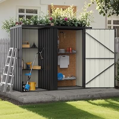 Gavnglin 6×3 FT Metal Outdoor Storage Shed with Shelves, Lockable Waterproof Garden Tool Shed, Robust Backyard Patio Shed with Sloped Roof for Lawn Mower, Dark Gray (No Floor)