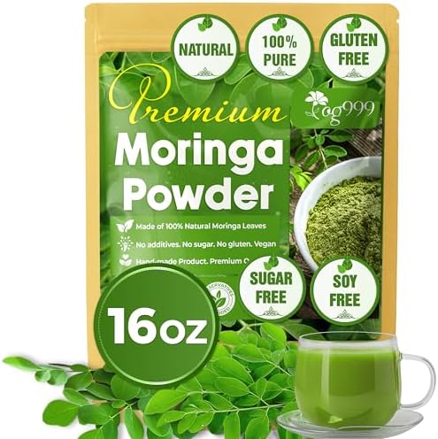 Premium 16oz Moringa Leaf Powder, 100% Natural and Pure from Moringa Leaves, No Additives, No Gluten, No Sugar, Vegan