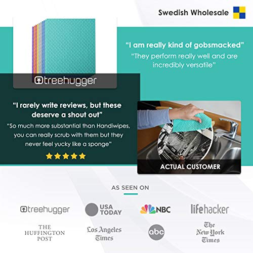 Swedish Dishcloth Cellulose Sponge Cloths - Bulk 10 Pack of Eco-Friendly No Odor Reusable Cleaning Cloths for Kitchen - Absorbent Dish Cloth Hand Towel (10 Dishcloths - Assorted)