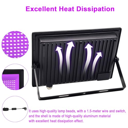 150W LED Schwarzlicht Strahler, IP66 UV Schwarzlicht Fluter, 395-400nm LED UV Strahler, UV Licht mit Schalter Für Halloween Dekorationen, Party Deko, Weihnachten, Neon Glühparty, Körperbemalung